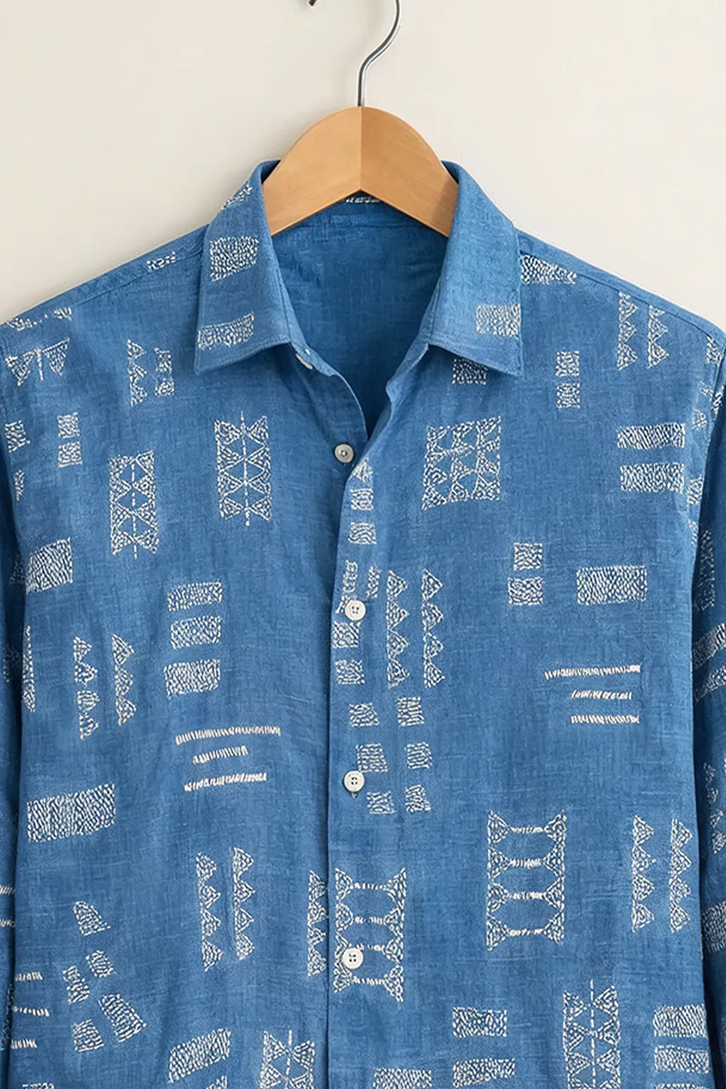 Men’s Blue Ethnic Printed Cotton Shirt - Image 2