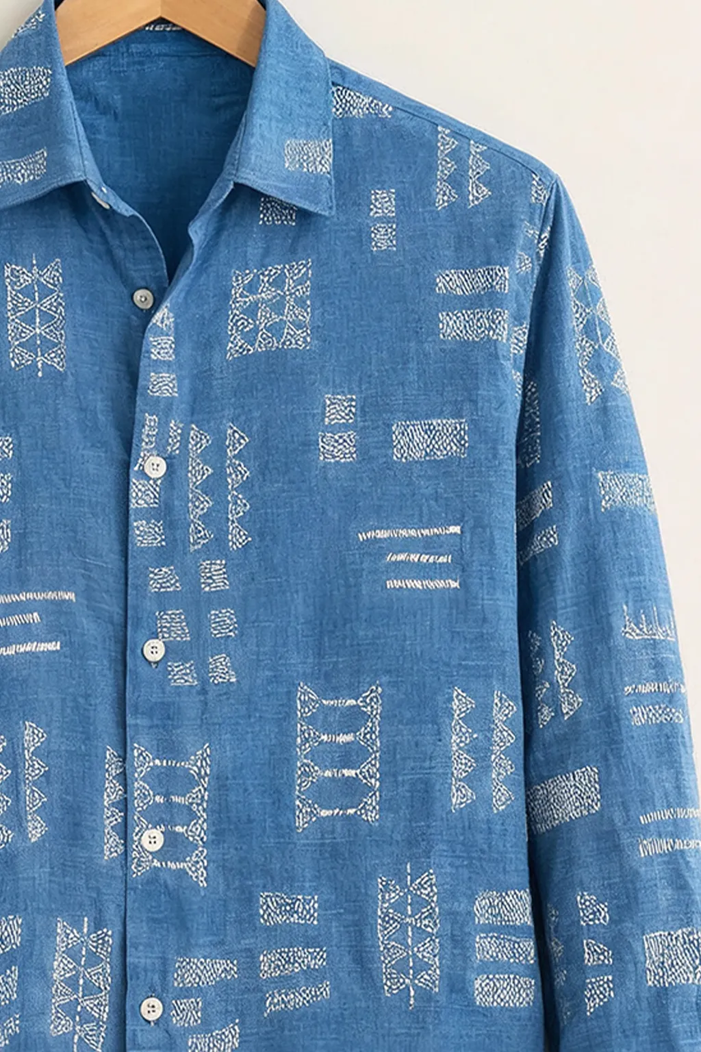 Men’s Blue Ethnic Printed Cotton Shirt - Image 3