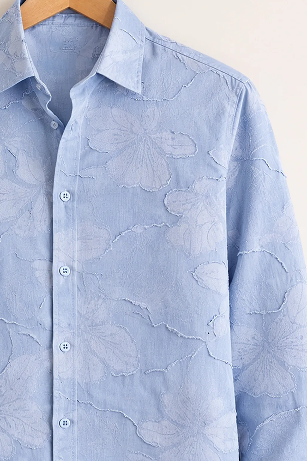 Men’s Light Blue Floral Printed Shirt - Image 3