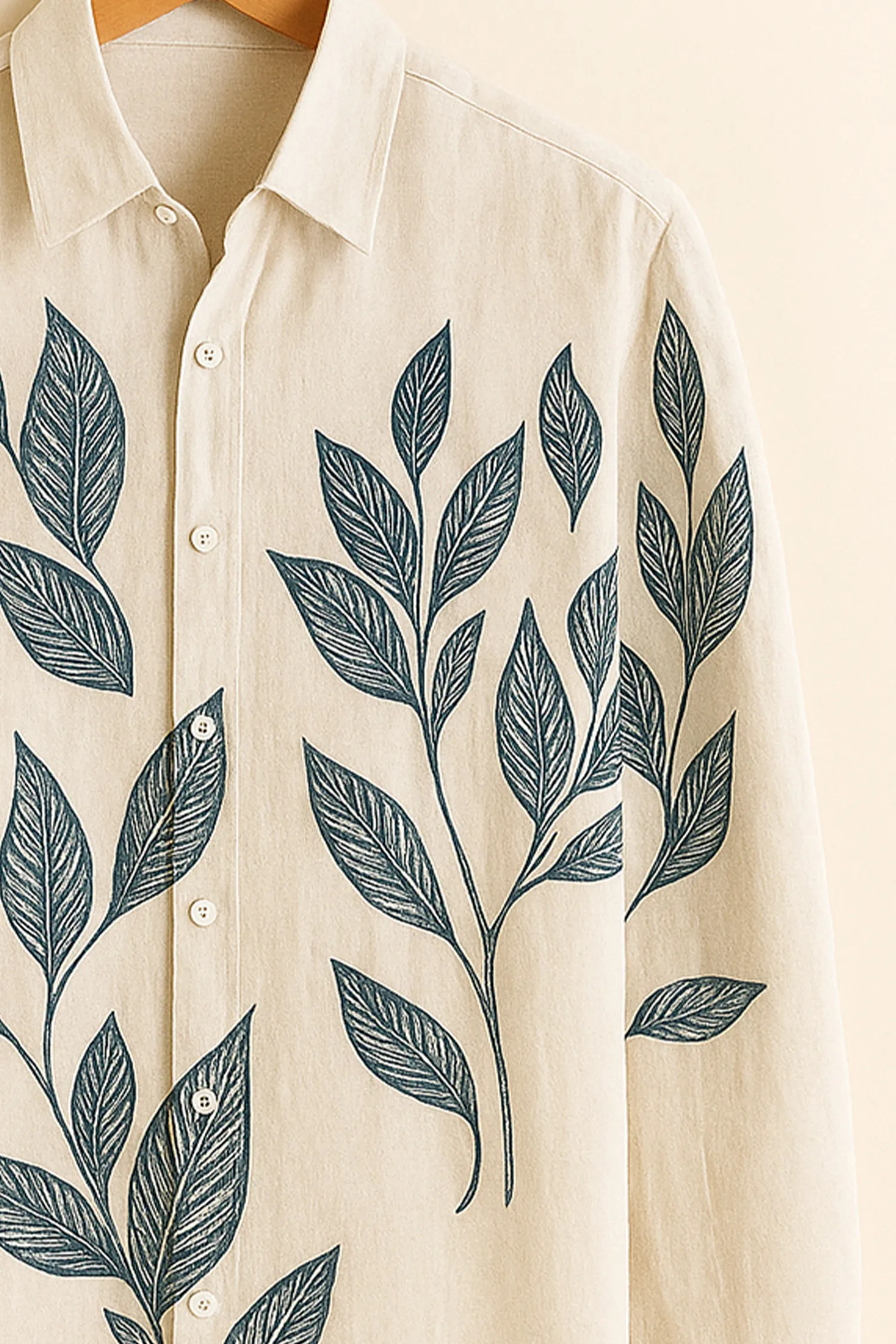 Minimal Botanical Cream Cotton Shirt - Image 3