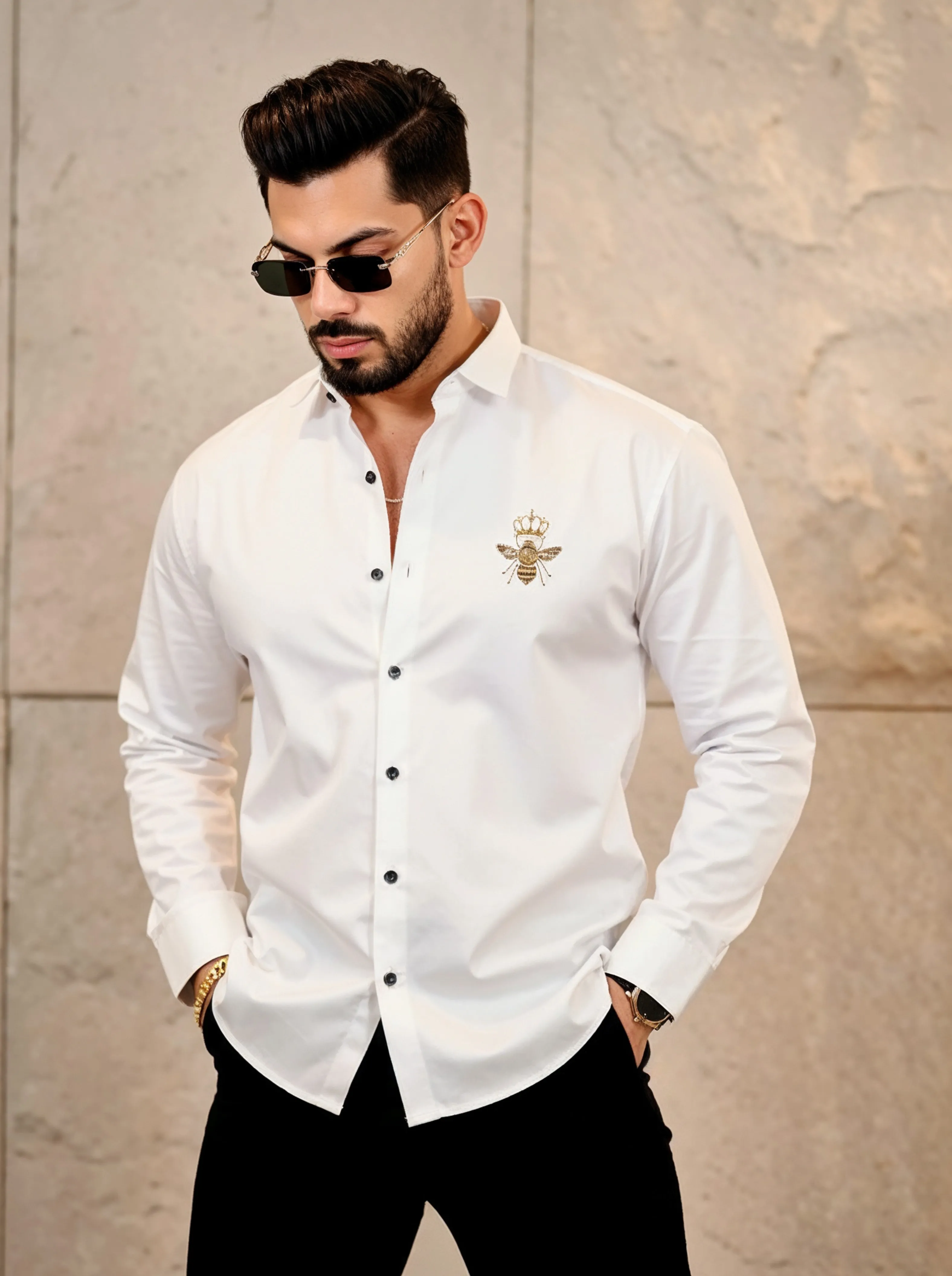 Men’s Bee Crown Embroidered Shirt - Image 5