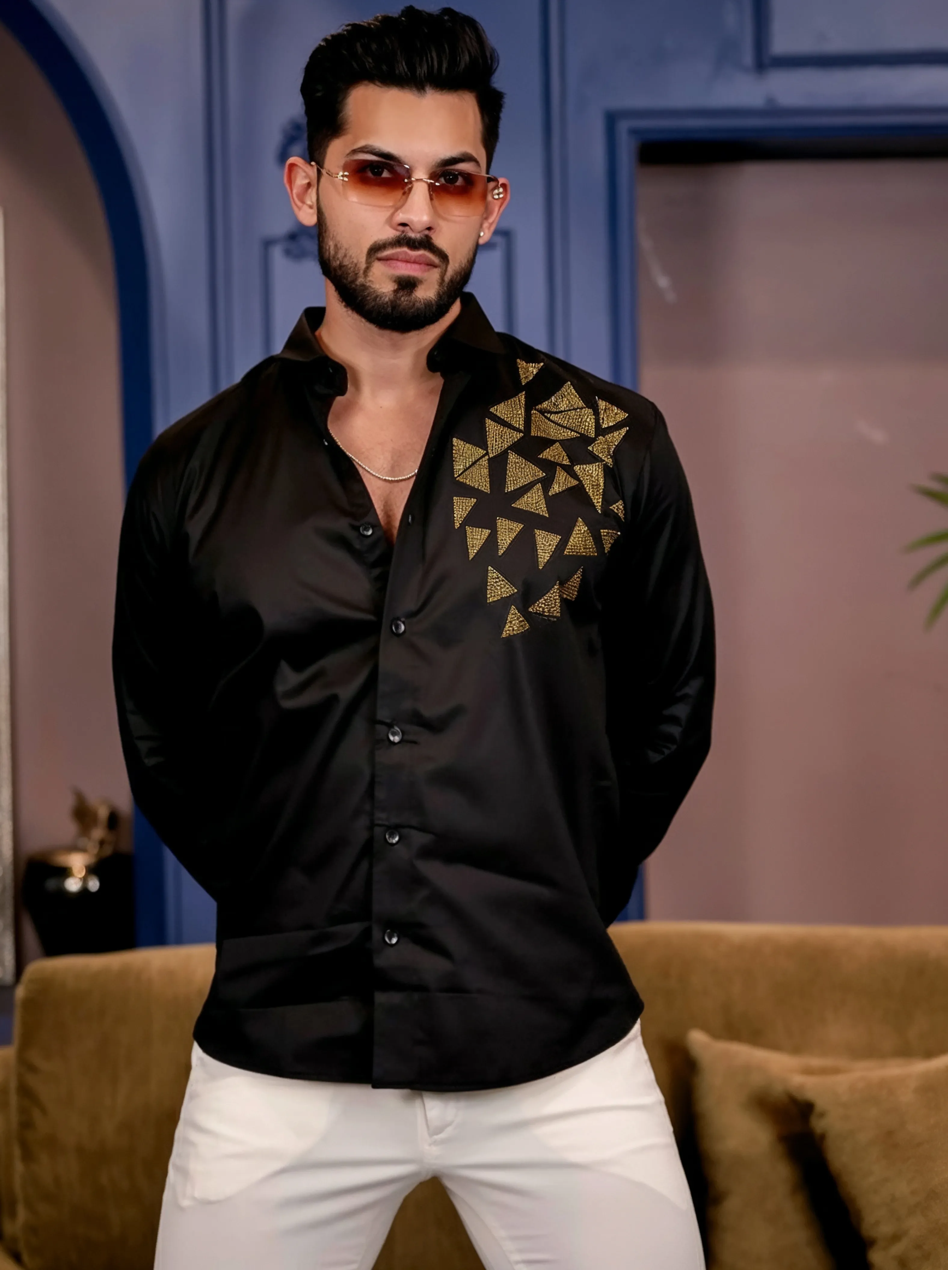Men’s Black Geometric Jarkan Shirt - Image 3