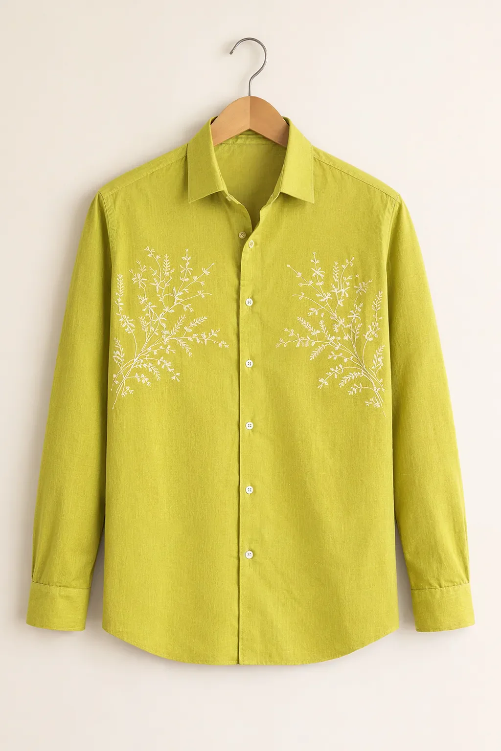 Men’s Green Embroidered Cotton Shirt
