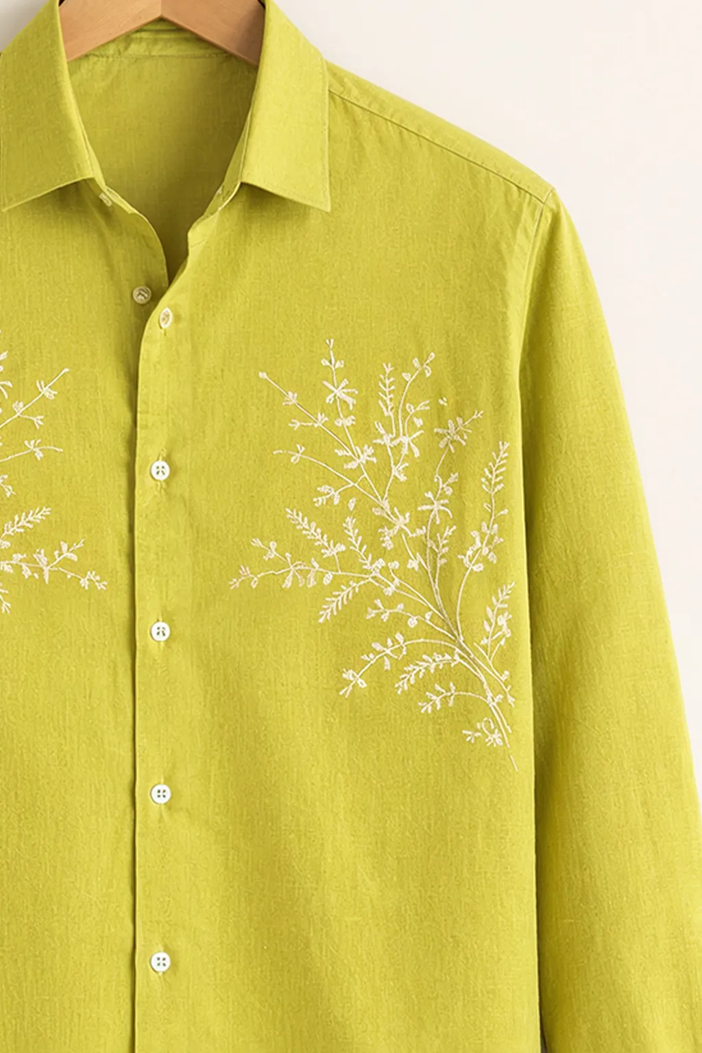 Men’s Green Embroidered Cotton Shirt - Image 3