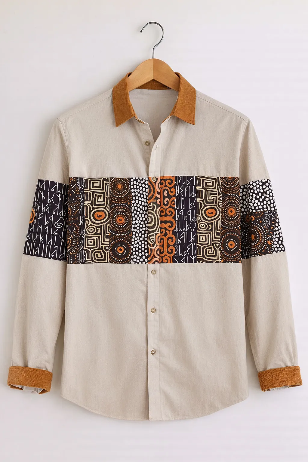 Men’s Stylish Beige Ethnic Panel Shirt