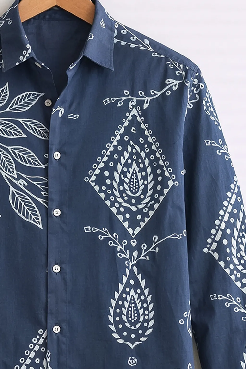 Indigo Folk Print Cotton Shirt - Image 3