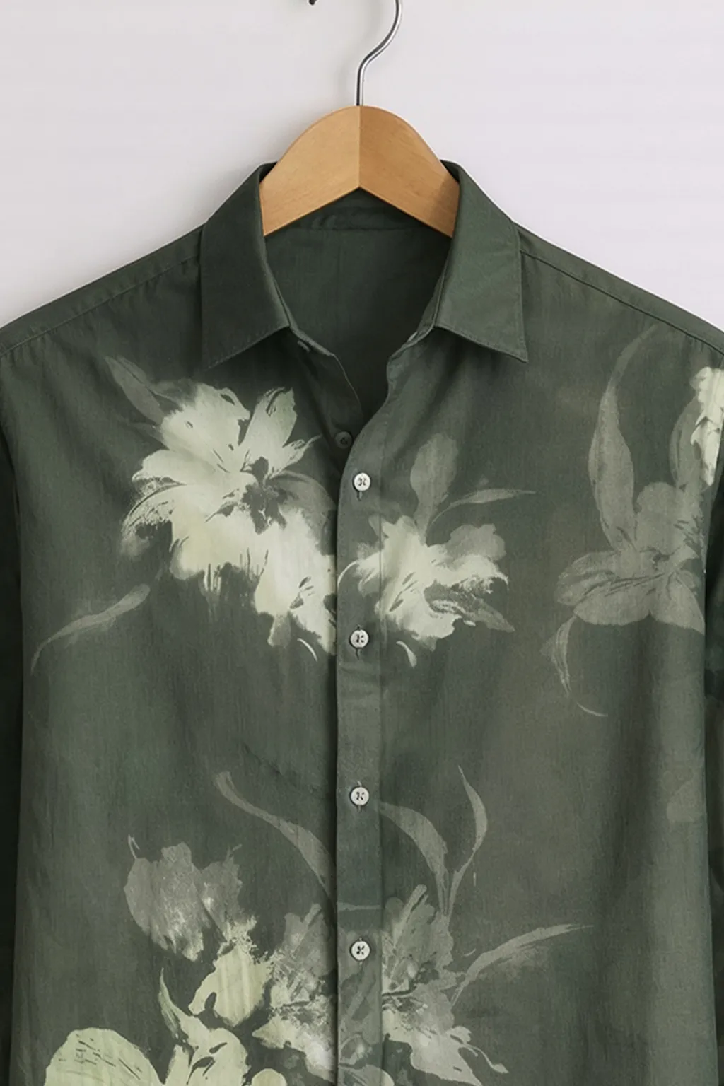Men’s Dark Green Floral Printed Shirt - Image 2