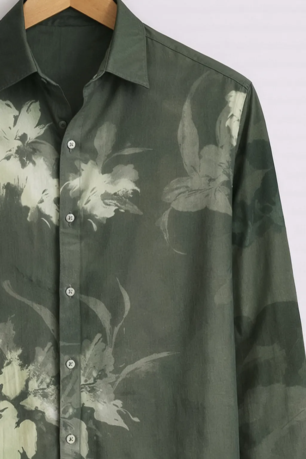 Men’s Dark Green Floral Printed Shirt - Image 3