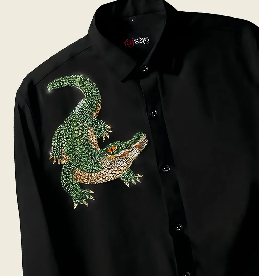Midnight Crocodile Embroidered Shirt - Image 2