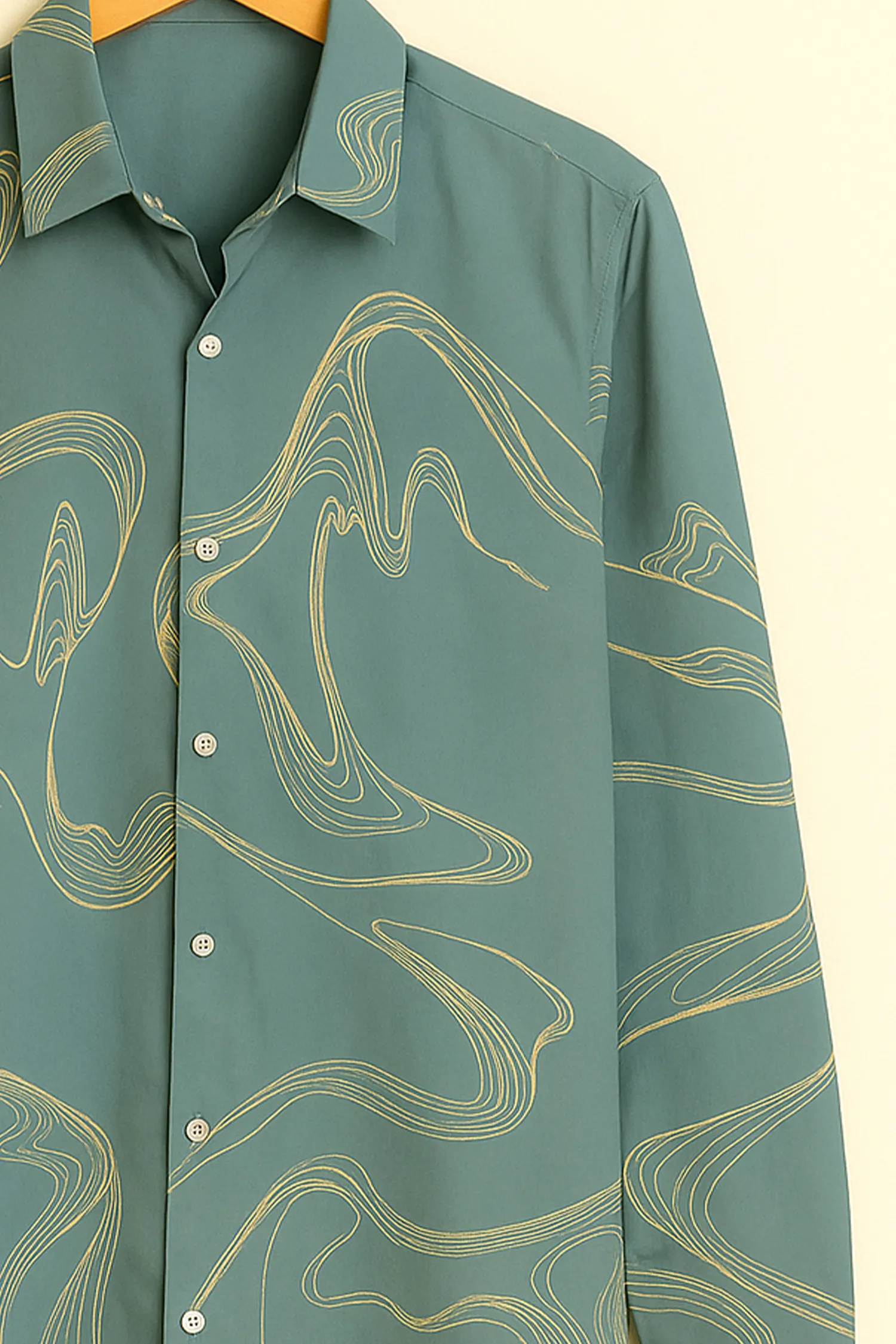Minimal Wave Print Cotton Shirt - Image 3