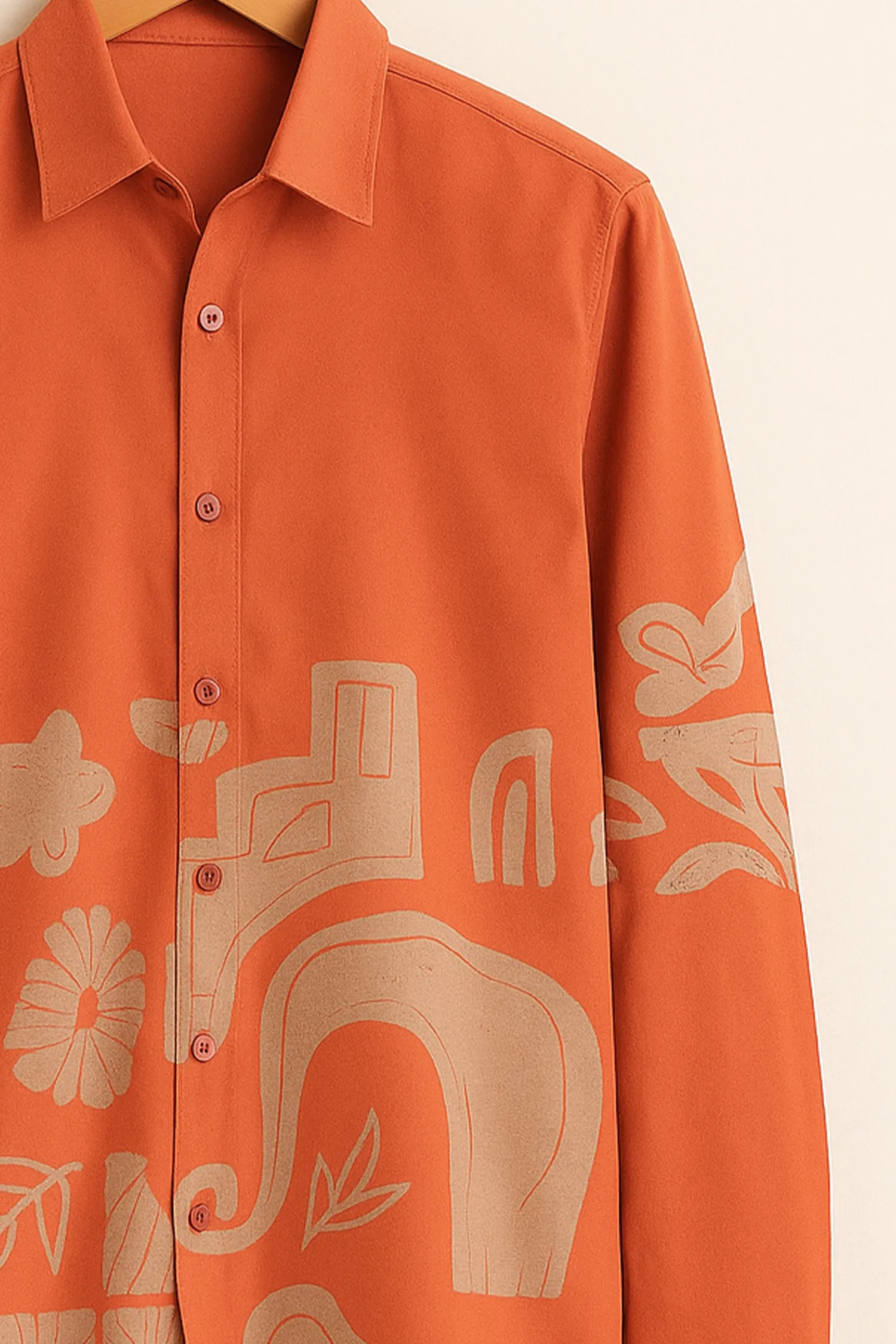 Terracotta Abstract Motif Cotton Shirt - Image 3