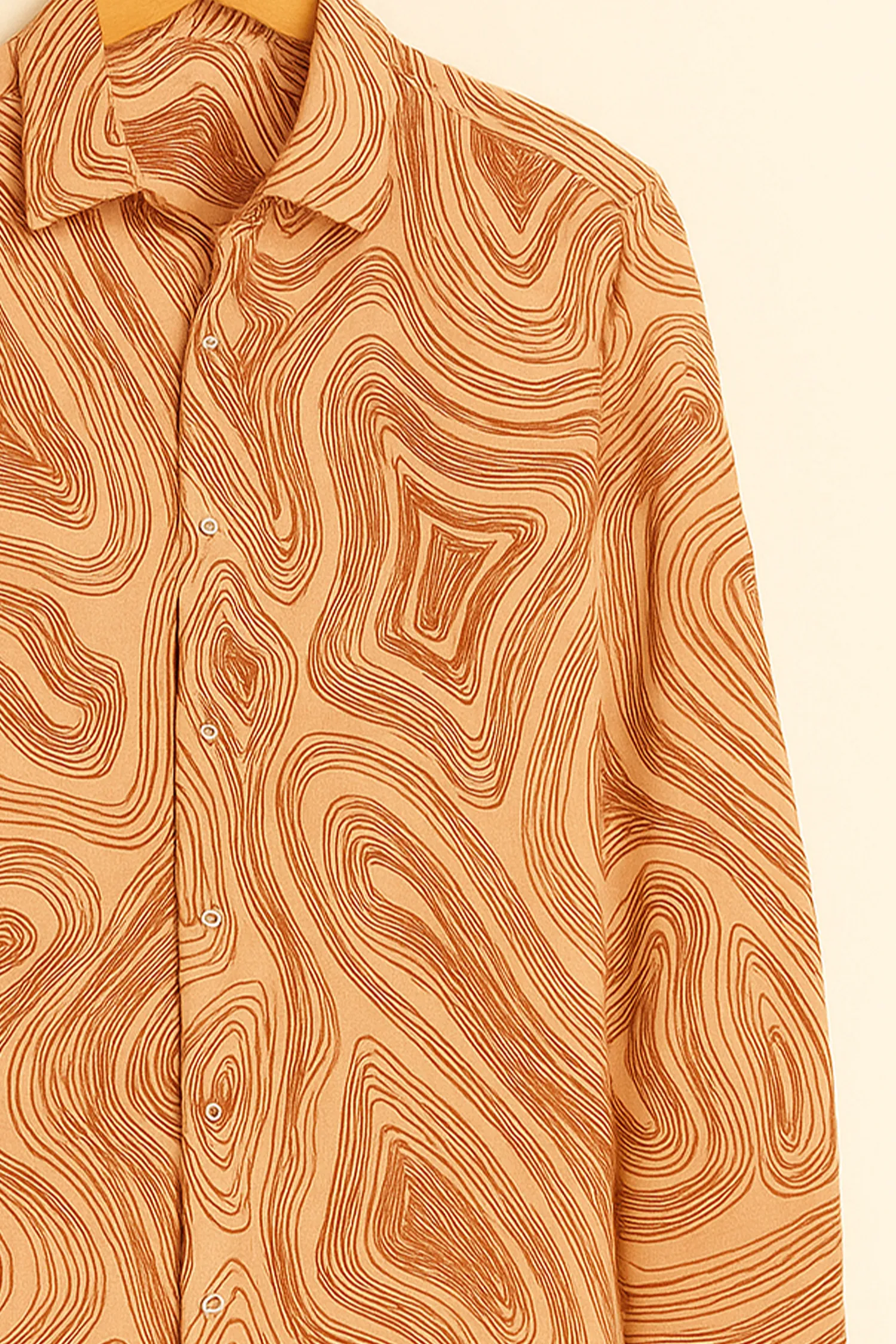 Rust Wave Print Cotton Shirt - Image 3