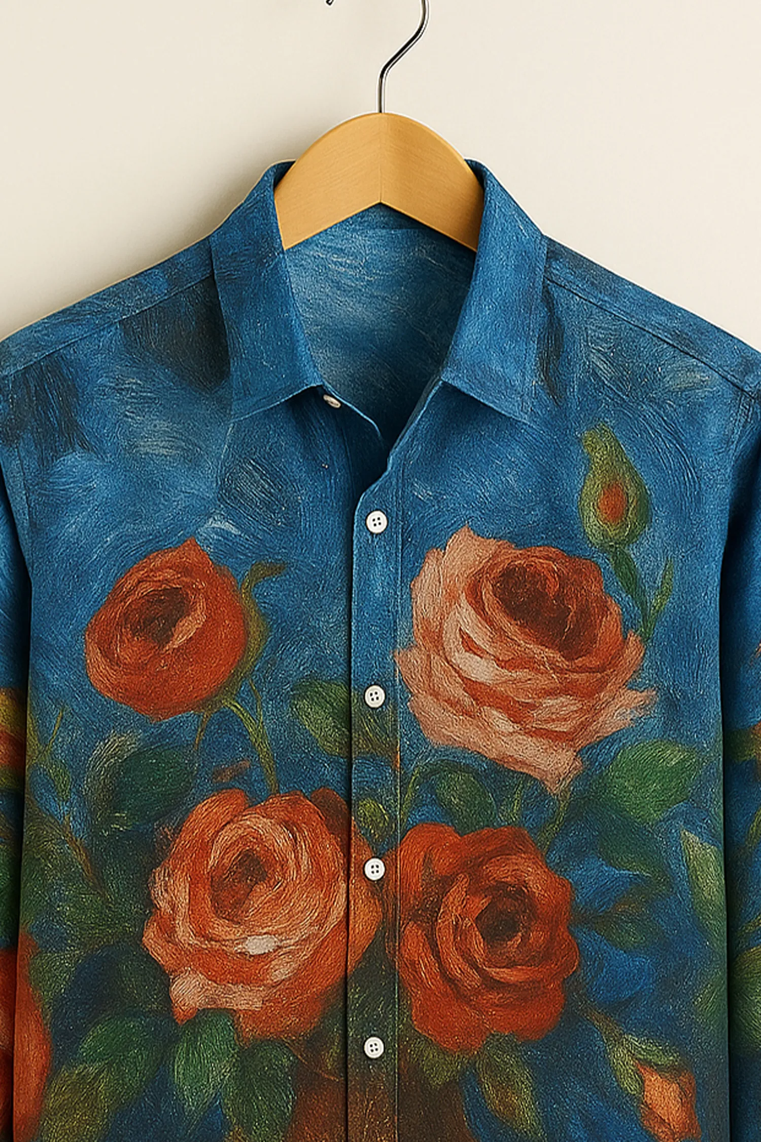 Vintage Rose Painting Cotton Shirt - Image 2