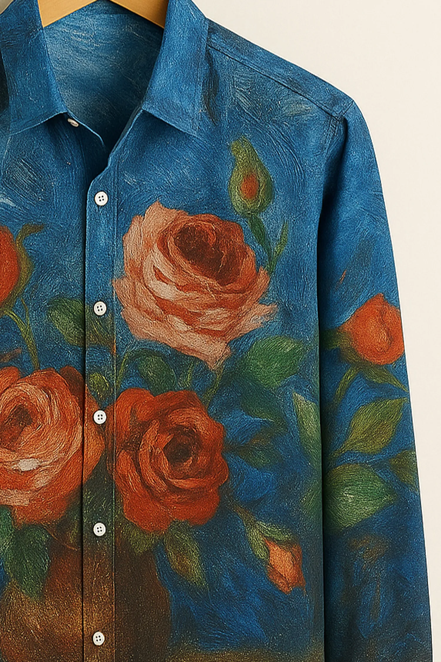 Vintage Rose Painting Cotton Shirt - Image 3
