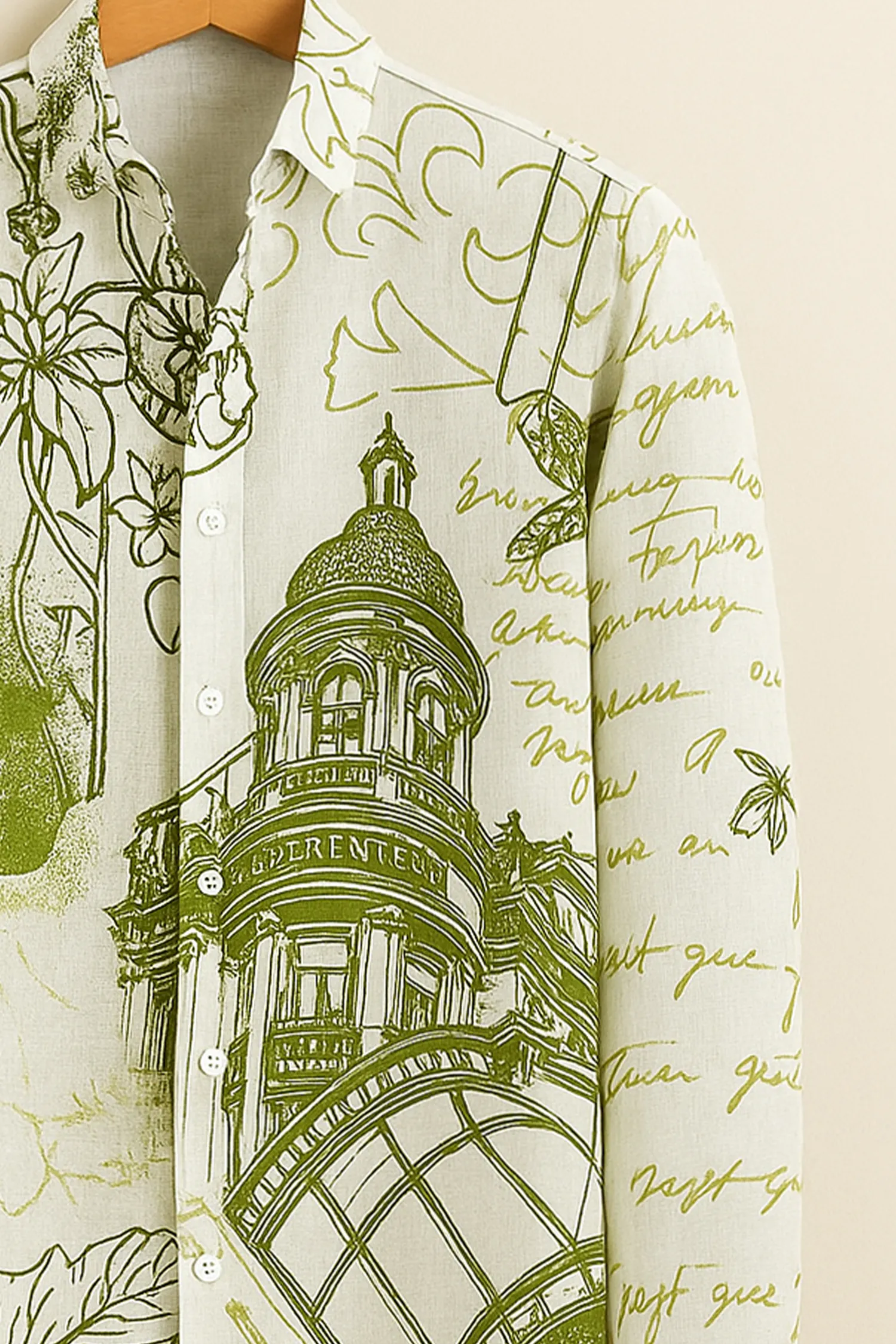 Olive Architectural Print Cotton Shirt - Image 3