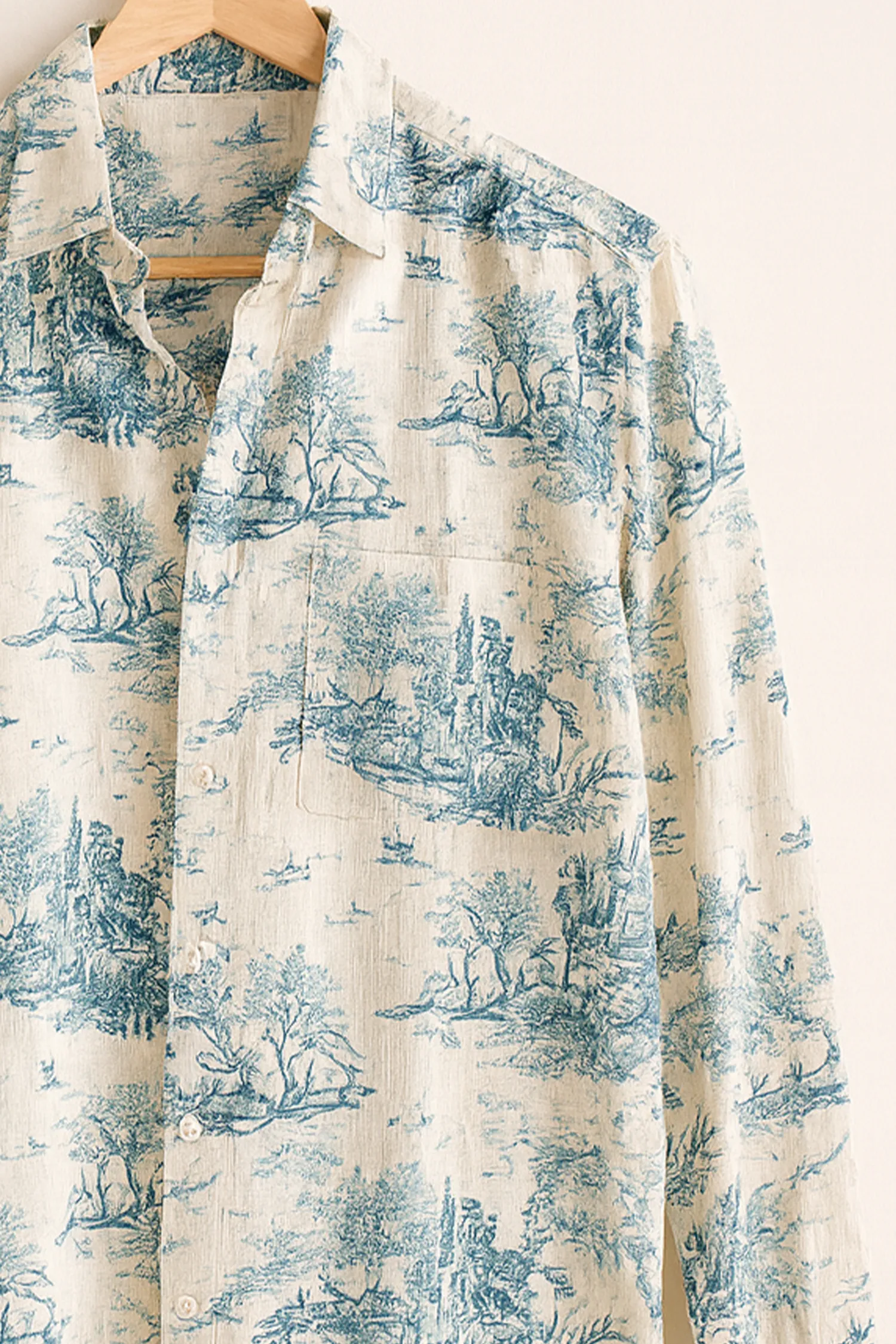 Vintage Blue Toile Cotton Shirt - Image 3