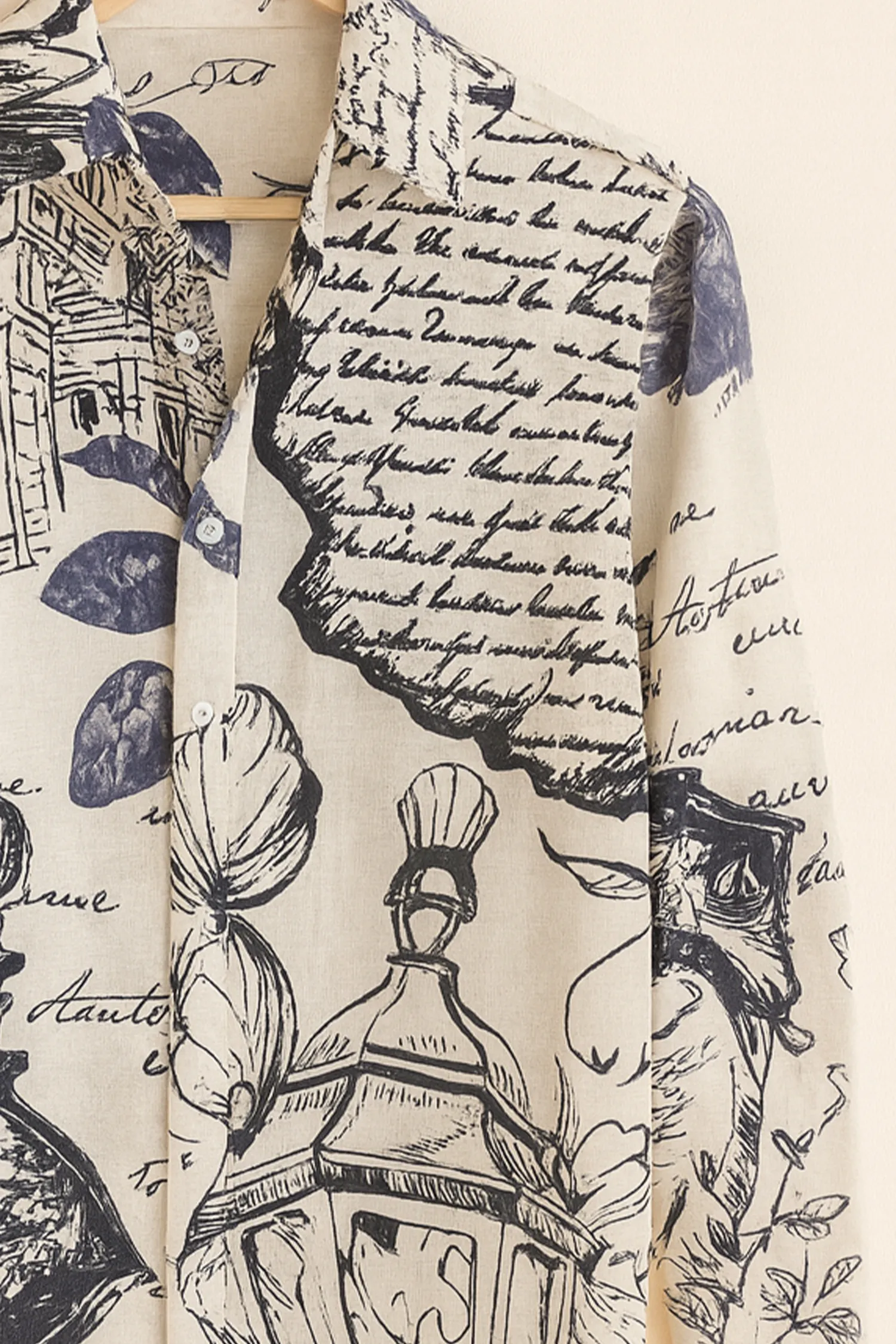 Vintage Script Sketch Cotton Shirt - Image 3